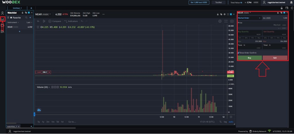 Instructions to join Testnet Orderly Network- The first decentralized exchange Woo DEX Click trading tab