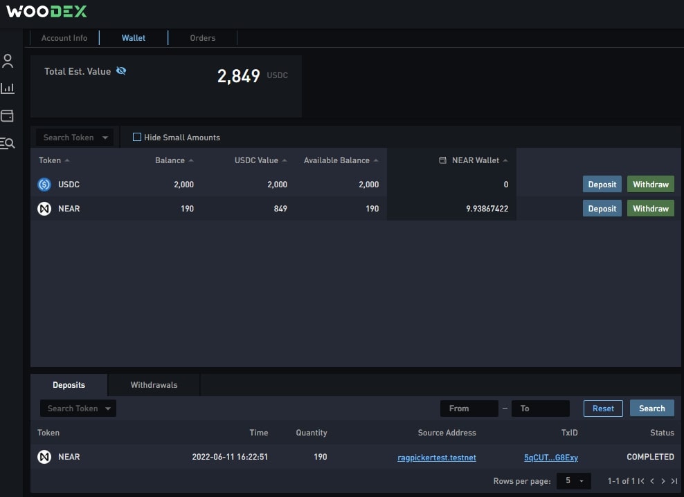 Instructions to join Testnet Orderly Network- The first decentralized exchange Woo DEX Deposit NEAR from NEAR Wallet to WOO DEX 2